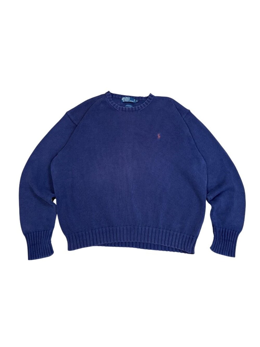 90s Polo Ralph Lauren Navy Blue Crewneck Sweater XL 100% Cotton Knit Ribbed USA